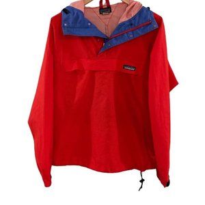 VINTAGE Men's Patagonia Packable Red T-snap Hooded Pullover Windbreaker